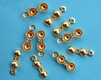 10x Klappkapseln Ring &Fadenloch Silber vergoldet