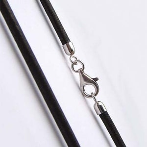 Leather necklace round black closure 925 sterling silver rhodium plated from 38 cm - 90 cm