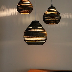 8" Droplet pendant recycled cardboard lampshade