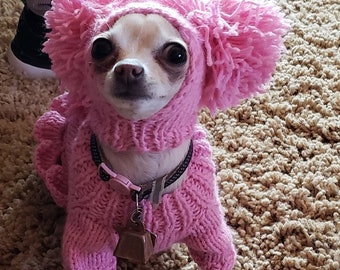 Dog hat.  Pink Dog hat with big Pom Poms.Pet hat