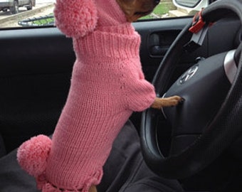 Pink Dog Clothes, Pink Dog Hat with Big Pom Poms.Hand-knitted for Fashionable dogs