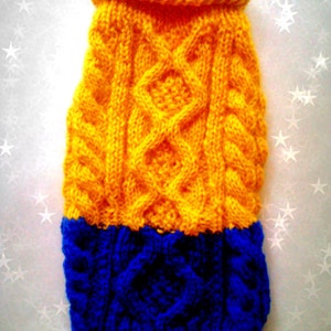 Dog sweater.Yellow-blue dog sweater.Hand knitted Dog Sweaters