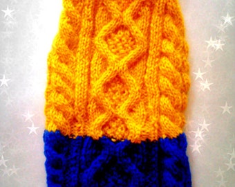 Dog sweater.Yellow-blue dog sweater.Hand knitted Dog Sweaters