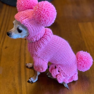 Dog sweater,dog clothes,chihuahua clothes, dog clothes with hat,sweater set with pom poms,clothing for dog. Dog Costume With Pom Pom. image 7