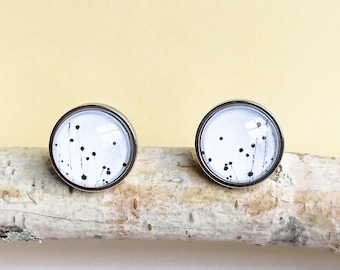 Pendientes botánicos con forma de botón - Joyas florales australianas - Con hierba de botón de Tasmania