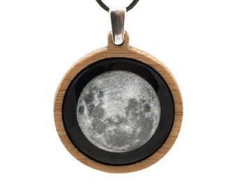 Collar de luna llena - Bambú ecológico y plata reciclada - Negro metálico y plata - Longitud ajustable
