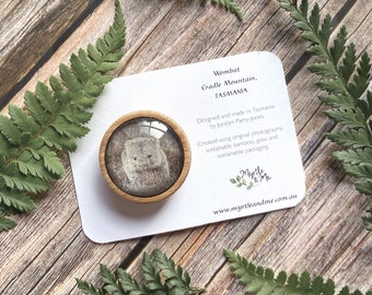 Lovely Wombat Pin/Brooch - Set In Sustainable Bamboo - Great Gift For Australian Animal Lovers!