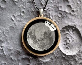 Collar Luna Llena - Bambú ecológico y plata reciclada - Negro y plata metalizada - Talla grande