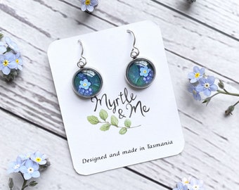Pendientes colgantes Nomeolvides - Preciosas gotas de flores azules - Hechos a mano en Tasmania, Australia