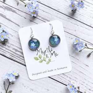 Forget Me Not Dangle Earrings - Pretty Blue Flower Drops - Handmade In Tasmania, Australia