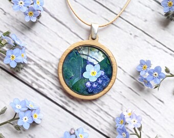 Collar de flores No me olvides - Bonito diseño floral azul - Hecho a mano en Tasmania - Cordón de longitud ajustable