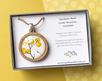 Collana ad albero, Gioielli naturali, Eco-friendly, Bambù, Collana con ciondolo, Collana naturale, Stampa botanica, Regalo per gli amanti della natura, Regalo per la mamma