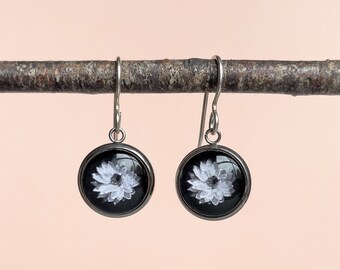 Dainty White Daisy Dangle Earrings  - Made With Recycled Silver Earwires - Great For Sensitive Ears!