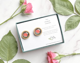 Pendientes de madera con forma de rosa rosa, seguros para oídos sensibles, ¡regalo perfecto para el día de la madre!