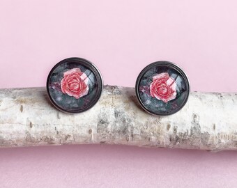 Rosa rosa - Pendientes con botón - Hechos a mano en Australia - ¡Maravilloso regalo para el Día de la Madre!