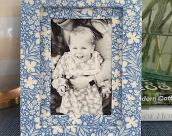 Blue Floral Frame Fabric Wrapped for Bookshelves - 4x6 photo