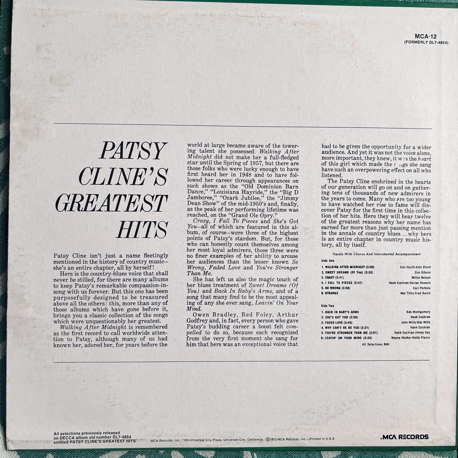 Patsy Cline Records Vintage Vinyl Patsy Cline - Patsy Cline's Greatest Hits 50's Rock Delta ...