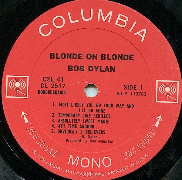 Rare Bob Dylan Blonde on Blonde Vinyl – 1966 MONO 1st Press, Cardinale ...