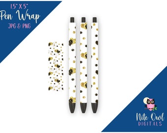 Love / Valentine Pen Wrap • Gold Glitter and Black Hearts on White • Sublimation, Vinyl or Waterslide JPG & PNG for Epoxy/Resin Pens