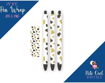 Love / Valentine Pen Wrap • Gold Glitter w/ Black Hearts on Mint • Printable Sublimation, Vinyl or Waterslide JPG & PNG for Epoxy/Resin Pens