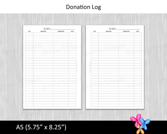 a5 donation log budget binder printable page insert for a5 etsy donation log