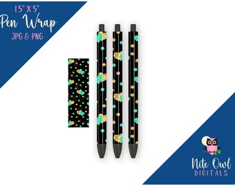 Love / Valentine Pen Wrap • Gold Glitter w/ Mint Hearts on Black • Printable Sublimation, Vinyl or Waterslide JPG & PNG for Epoxy/Resin Pens