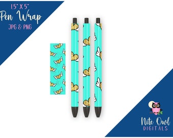 Love / Valentine Pen Wrap • Gold Glitter Winged Hearts on Mint • Printable Sublimation, Vinyl or Waterslide JPG & PNG for Epoxy/Resin Pens