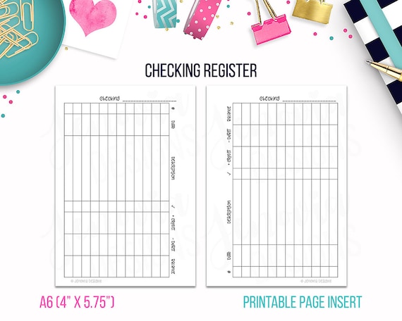a6 checking register budget binder printable page insert etsy