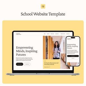 Peut inclure: L'écran d'un ordinateur portable affichant le site Web de la St. Ignatius College School. Le site Web présente une photo d'une jeune femme marchant dans un couloir et un texte qui dit "Empowering Minds, Inspiring Futures".
