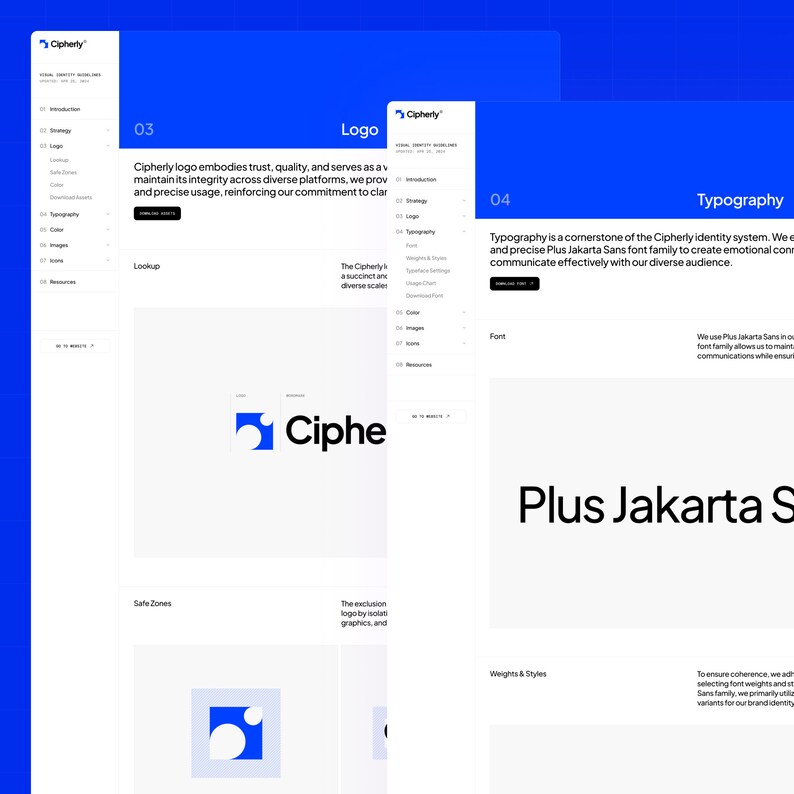 May include: A white and blue logo design for a company called "Cipherly". The logo is a stylized letter "C" with a circle inside. The logo is shown in different sizes and with different safe zones.