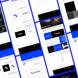 May include: A visual identity guide for Cipherly, a company that focuses on transforming cybersecurity. The guide includes a logo, color palette, typography, and iconography.