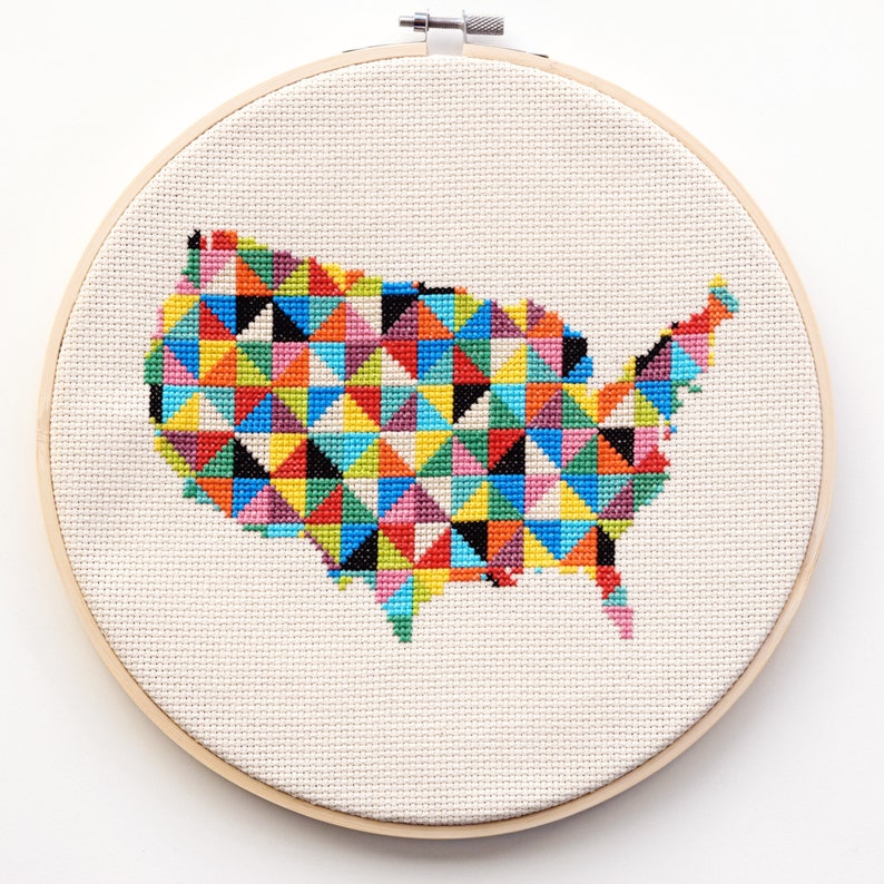 diy craft gift PATTERN* Continental Modern Cross Stitch--large United States map contemporary art