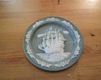 Marlestone, Hand Crafted cultured marble Sailing Ship or Galleon plate