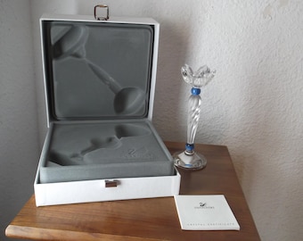 Swarovski Candle Holder: Blue Flower, Article No 207012 & 7600 146 000  (boxed, retired)