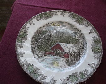 Johnson Bros, The Friendly Village dinner plate - The Covered Bridge
