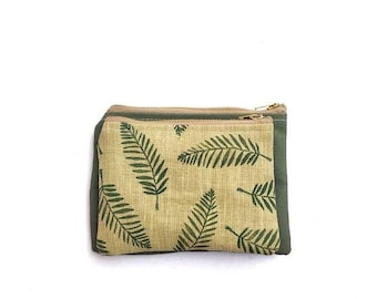 Palm tree leaf wallet. Fannypack. Woman wallet. Leaves purse. Hand-printed. Man wallet. Fabric wallet. Vegan wallet. Gift. Green leaf. Palm