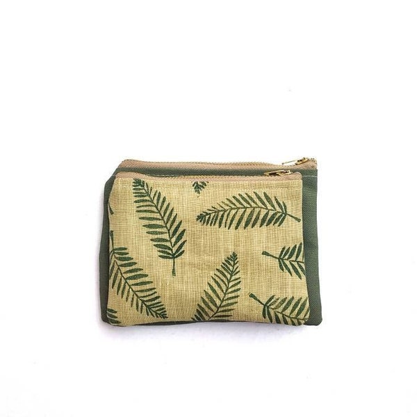 Palm tree leaf wallet. Fannypack. Woman wallet. Leaves purse. Hand-printed. Man wallet. Fabric wallet. Vegan wallet. Gift. Green leaf. Palm