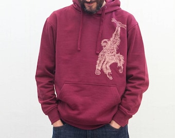Felpa unisex "Orangutan", stampata a mano. Felpa da uomo, felpa da donna, felpa con cappuccio. Felpa intera. Felpa per coppie