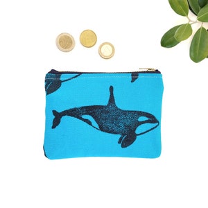 Monedero "Orca", cartera orca. Lona de algodón y estampación artesanal. Cartera de mujer. Monedero mujer. Cartera de tela. Ballena, hombre
