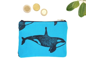 Killer whale wallet. Orca wallet. Killer whale coin purse. Hand-printed. Cotton canvas. Woman wallet. Fabric wallet. Vegan wallet. Gift