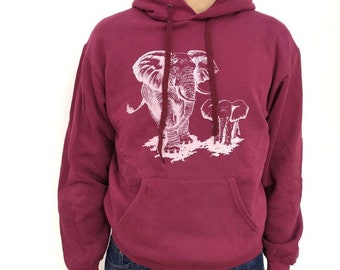Sudadera "Elefante" unisex, estampación manual. Sudadera hombre, sudadera mujer, sudadera con capucha. Sudadera elefantes. Sudadera pareja