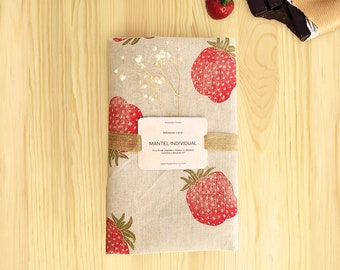 Tablecloth "Strawberry", printed by hand. Individual and family tablecloths. Home decor. Home textiles. Table linen. Tea towel. Cotton cloth