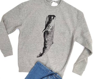 Sperm whale sweatshirt, unisex sweatshirt, hand printed. Cachalot. Whale sweatshirt. Man sweatshirt. Woman sweatshirt. Gray. Moby dick