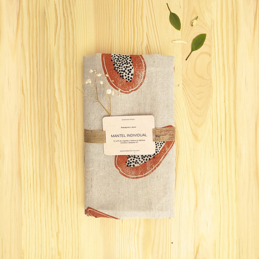 Tablecloth papaya, Printed by Hand. Individual and Family Tablecloths