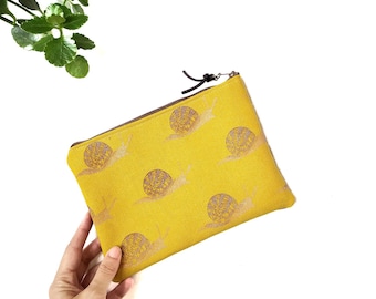 Snail handbag. Snail pouch. Snail bag. Hand-printed bag. Clutch bag. Snails pattern. Case. Woman bag. Snails. Gift for her. Yellow bag