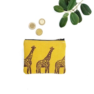 Portefeuille "Girafe", en toile de coton imprimé à la main. Porte-monnaie femme. Sac a main girafe. Portefeuille en tissu. Cadeau pour elle