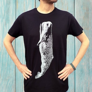 Sperm whale t-shirt, hand-printed. Whale t-shirt. Woman t-shirt, man t-shirt. Cetacean. Gift for him, gift for her. Surf clothing. Cotton