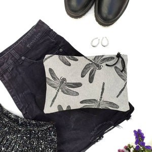 Dragonfly handbag. Dragonfly pouch. Dragonfly bag. Hand-printed bag. Clutch bag. Dragonflies pattern. Make up bag.  Case. Woman bag. Gift