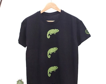 T-Shirt "Chamäleon", handgefertigter Siebdruck. Chamäleon-T-Shirt. Herren T-Shirt, Damen T-Shirt. Geschenke für ihn, Geschenke für sie