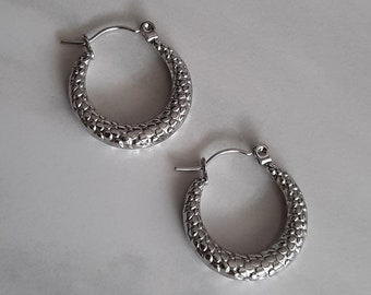 Small Puffy Hoop Earrings: 316L Stainless Steel Silver Hoops (20x3mm)